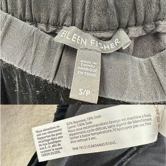 Eileen Fisher Black Crushed Velvet Tapered Ankle Pants Size Small Rayon/Silk - Picture 11 of 14